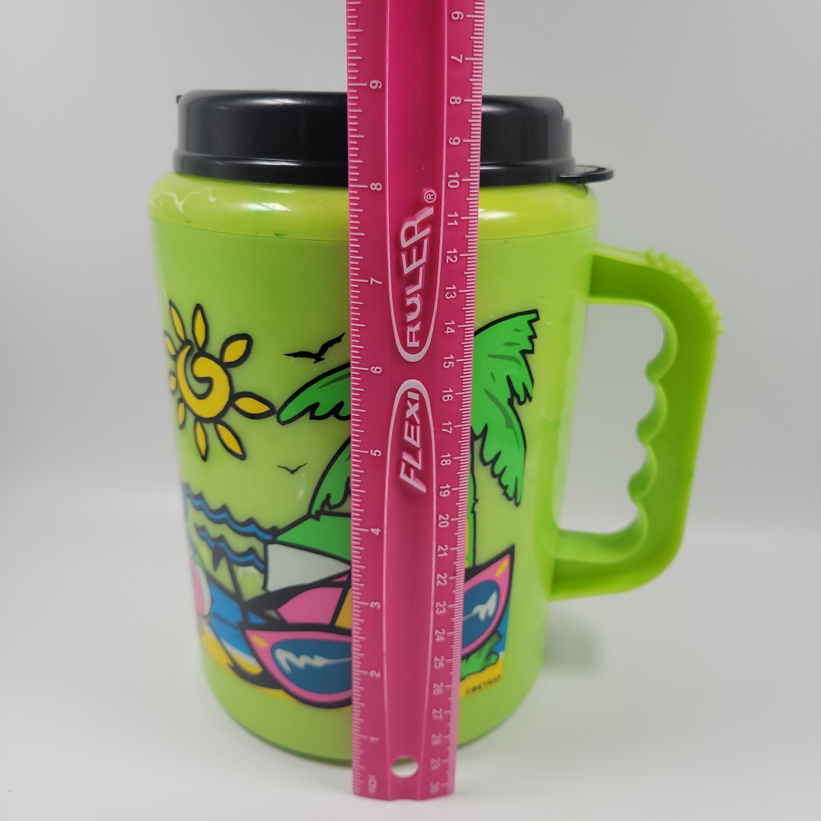 Betras USA Summer Fun Neon Green 52 oz Giant Refillable Travel Mug VTG 90s
