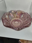 L.E. Smith Pink Iridescent Carnival Glass Bowl Vintage, 8x3.5"