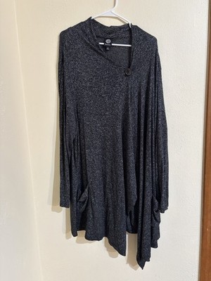 Bobeau Womens 1X Cardigan Charcoal Gray Draped Asymmetrical Button Pockets