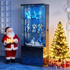 Gurexl 71” Glass Display Cabinet with Light, Curio Cabinet with Shelves & Drawer