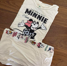 Disney Minnie Mouse Women s S White Cotton 2pc Set Long Sleeve Crew, Elastic
