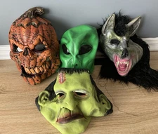 Lot of 4 Halloween Masks Frankenstein Werewolf Alien Pumpkin Paper Magic Spirit