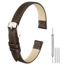 Leather Watch Band, 10mm Release Watch Strap for Men, Drak Brown