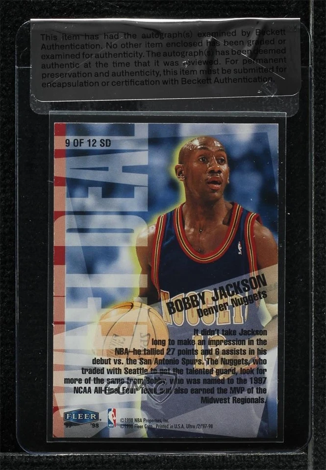 BAS 1997-98 Fleer Ultra Sweet Deal Bobby Jackson Seal of Authenticity Rookie RC - Image 2 of 2