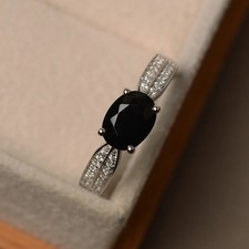 Black Onyx Oval Gemstone 925 Sterling Silver Women Pave Ring Duty Free