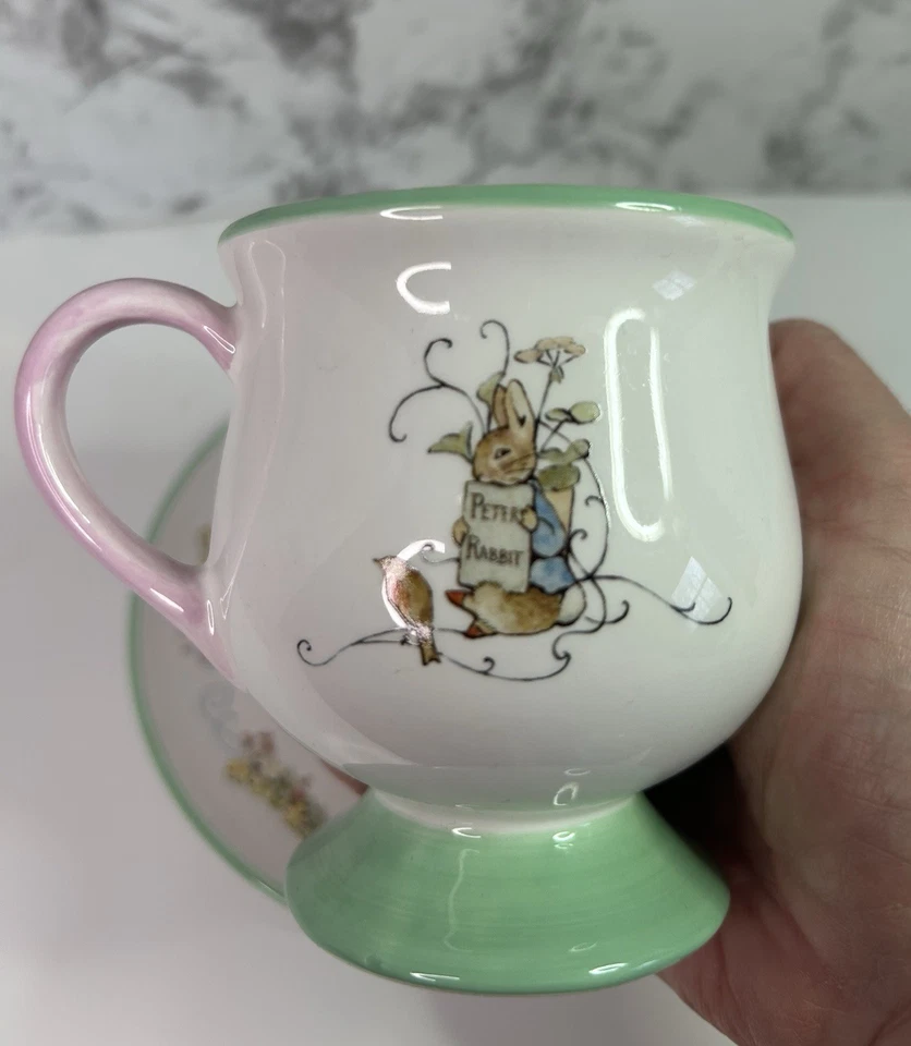 Juego de tazas y platillos de té Teleflora 2002 Beatrix Potter Peter Rabbit Pastel Bunny Foto 3 de 4
