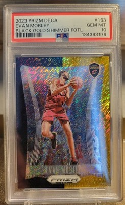 2023-24 Prizm Deca Evan Mobley Black Gold Shimmer 4/8 PSA 10 Jersey # Match #163