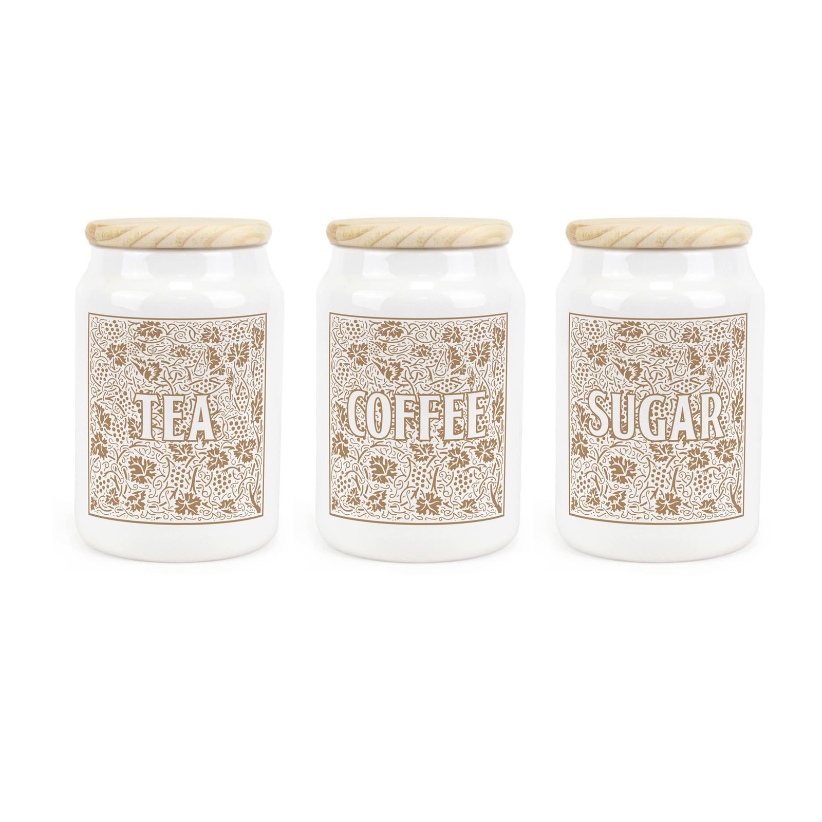 Yellow Oak Leaves & Berries Tea, Coffee & Sugar Canisters - Kitchen Storage Gift
