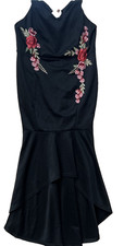 V Neck Long Dress Women Plus Size Embroidery Party Sleeveless Solid Color Dress