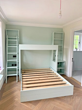 Childrens Double Bed & Cabin Bunk with Ladder, Shelves & Side Table Bespoke Made