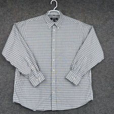 Kenneth Cole Button Down Shirt Men XL 17.5 34/35 Blue Check Regular Fit Non Iron