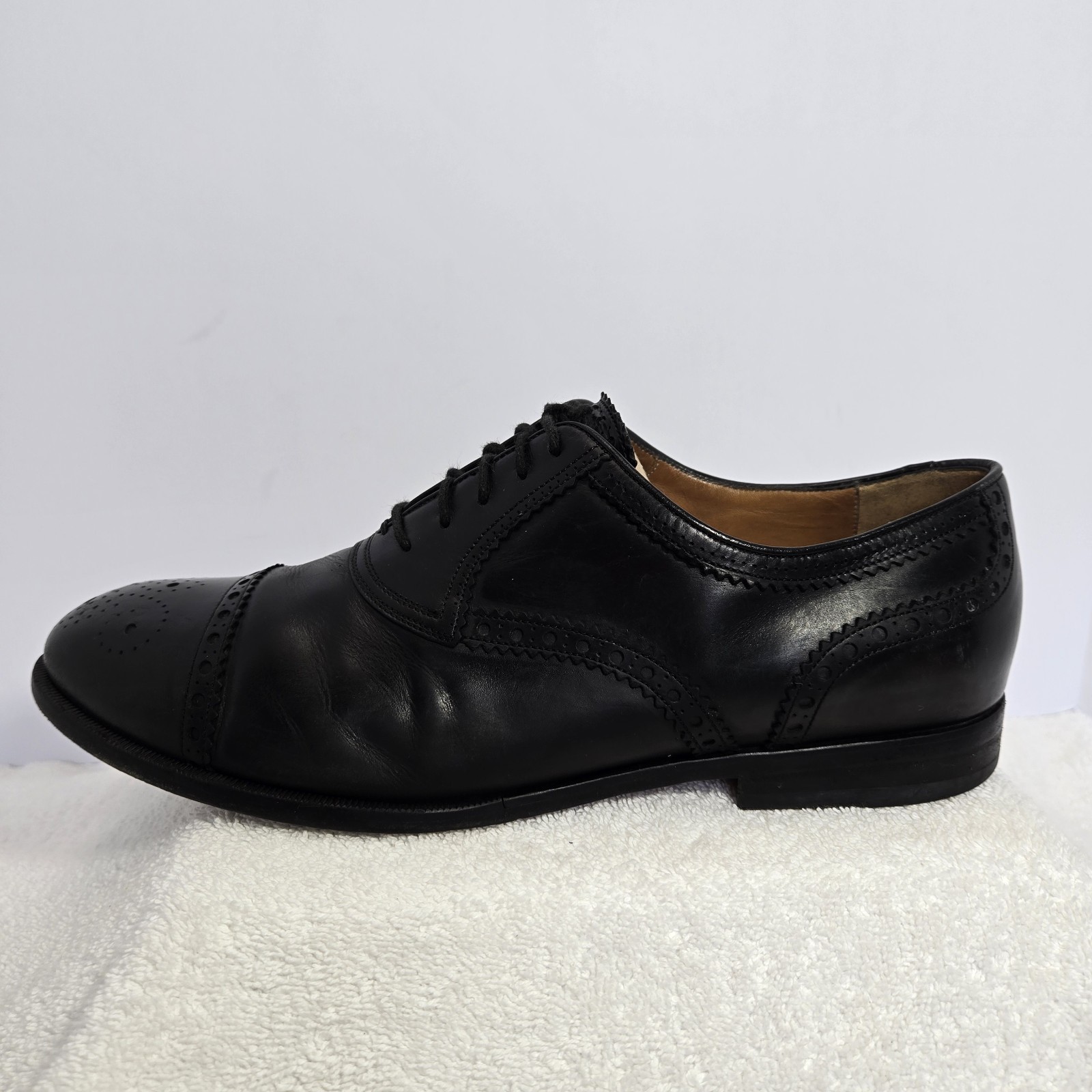 GUCCI Mens Size 9.5 Black Perforated Leather Oxford Cap Toe Lace Up Dress Shoes thumbnail 9