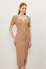 Karen Millen Bodycon Midi Dress UK8 in Brown RRP £199