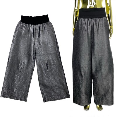 Archival  Christa De Carouge Crumpled Effect Glossy Pants Wide Leg Elastic...