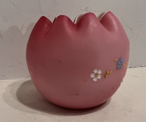 MT. WASHINGTON ART GLASS SATIN ROSE BOWL VASE ENAMEL DAISIES DECORATION - Picture 5 of 6