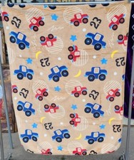 BABY SIZE REVERSIBLE BLANKET WITH TRUCK STARS MOONS NUMBER 23 BOY