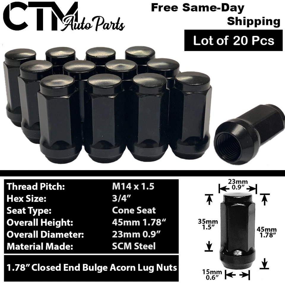 24x Black 14x1.5 Cone Seat Lug Nut + Wheel Lock Set Fit C1500/2500 K1500/2500 - Image 2 of 4