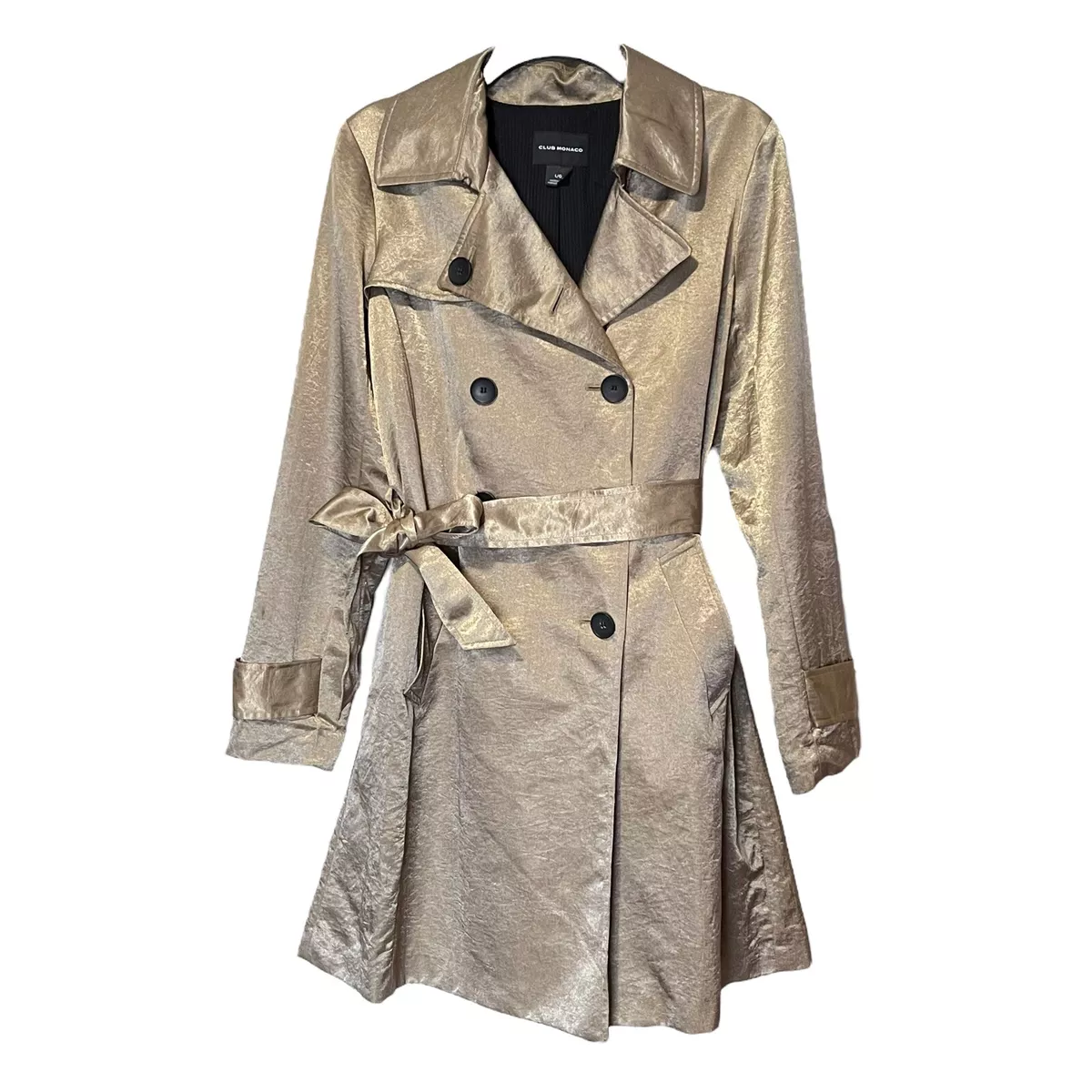 Club Monaco Lined Metallic Trench Coat with Pockets and Belt Size L