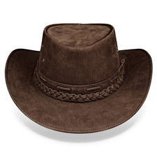 Australian Brown Western Outback Genuine Leather Cowboy Hat Wide Brim Unique