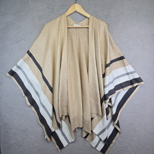 CALVIN KLEIN Ruana Cardigan Sweater Womens One Size Tan Striped Open ...