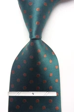 New Classic Polka Dot Green Brown JACQUARD WOVEN 100% Silk Men's Necktie Tie