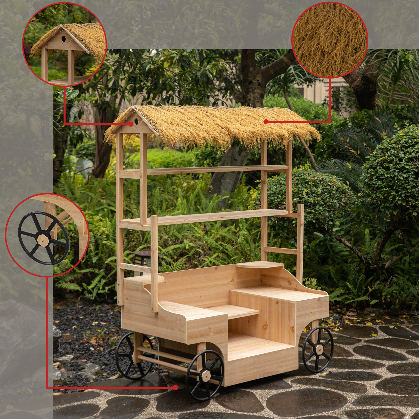NEW Vintiquewise Versatile Multi-Tier Shelves Wooden Rolling Cart
