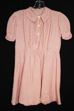 RARE FRENCH 1940'S WWII ERA PINK SILKY RAYON GIRLS PRINT DRESS SIZE 5-6 YRS