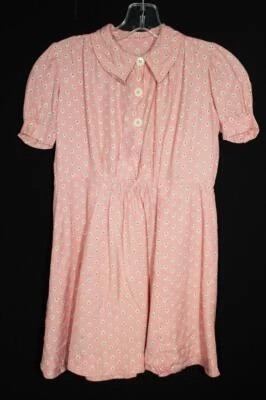 Robe Imprimée En Soie Rayonne Rose Pour Fille Des Années 1940 Taille 5-6 Ans - Photo 1/4