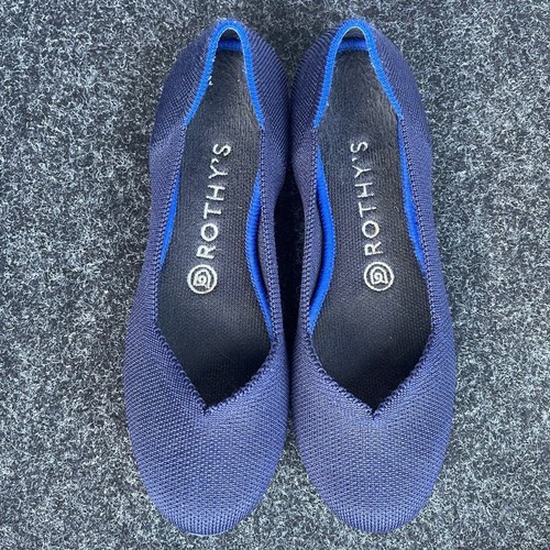 Rothy's The Flat Round Toe Navy Blue Knit Slip On Women's Size W 7 Shoes