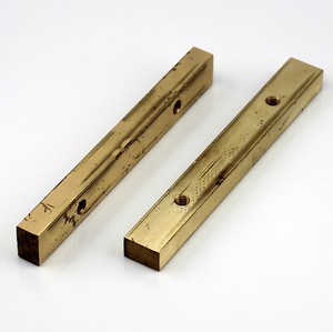 2x Brass Bar Soft Jaw Inserts 8L x 1W x 5/8D, 4-3/8 in Center, 3/8”-16 Threaded