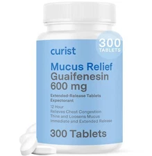Curist Guaifenesin 600mg - Mucus Relief Expectorant, Dye-Free, 300 Tablets