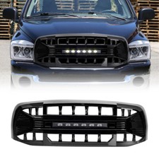 Glossy Black Front Armor Grille W Led Lights For 06-09 Dodge Ram 1500 2500 3500