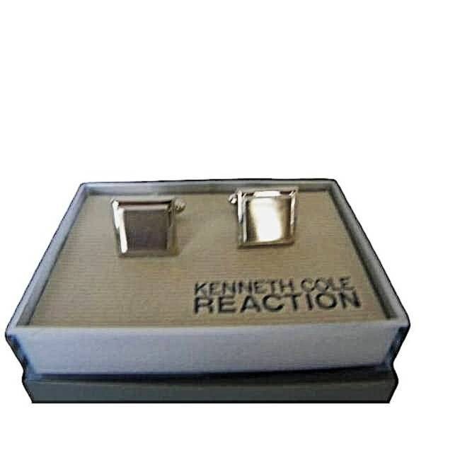 Boutons De Manchette Kenneth Cole En Acier Inoxydable - Design Ovale Laser Cut - Neuf (Showcase)