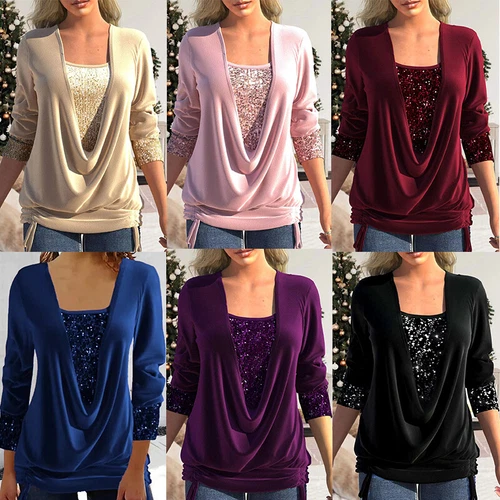 Womens Summer Tunic Tops Ladies Long Sleeve Sequins Shirts Blouse - Bild 4 von 19