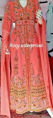 SALE New Moroccan Dubai Kaftans Farasha Abaya Dress Very Fancy Long Gown rozy - Afbeelding 1 van 8