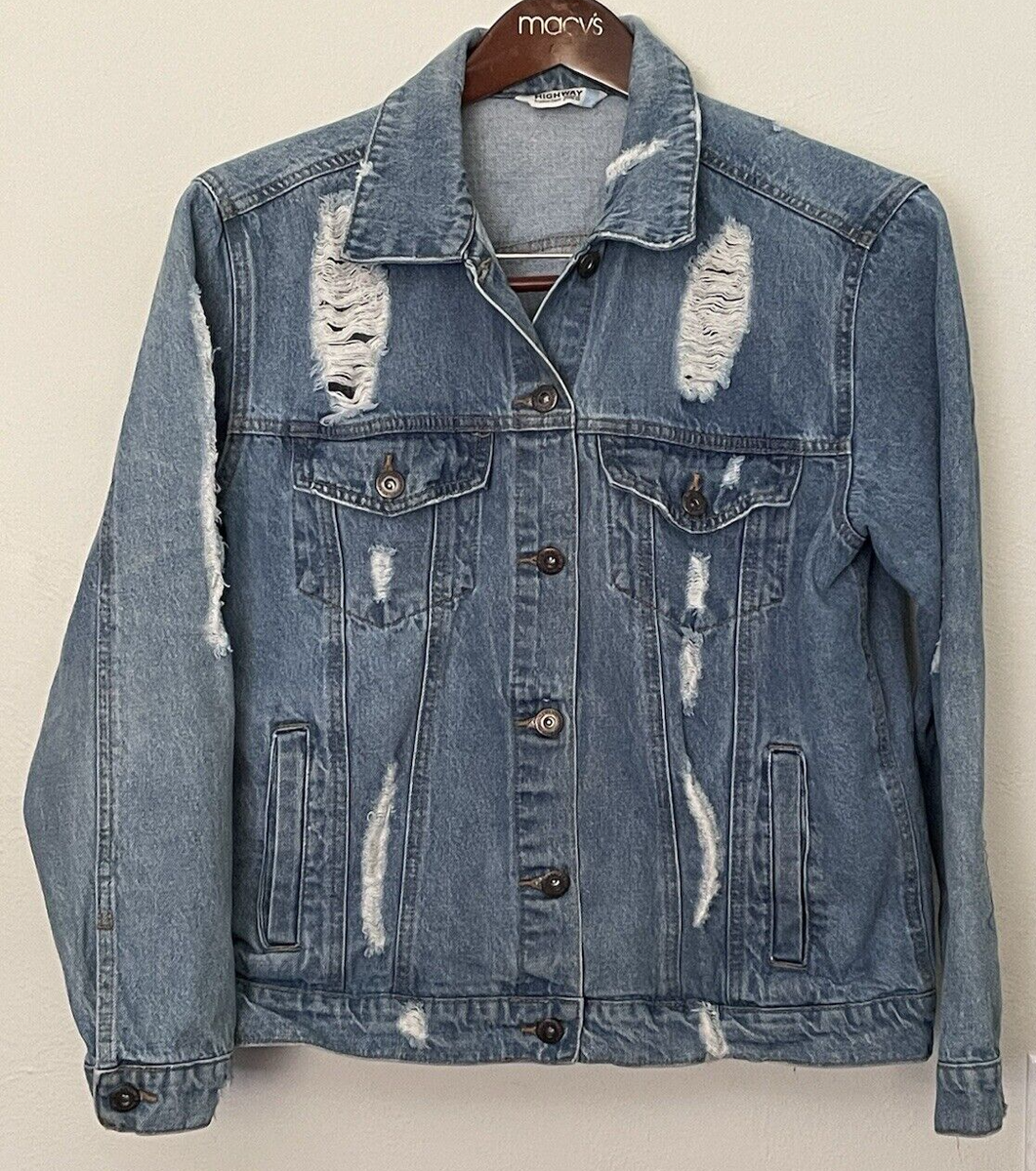 Highway Jeans Women's Distressed Denim Jacket Cowboy Core Button - Main Image