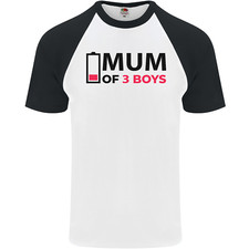 Mum of Three Boys Funny Mothers Day Mens S/S Baseball T-Shirt