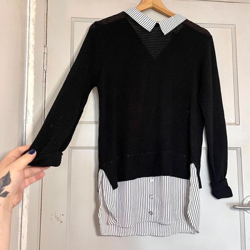 Womens Formal Striped Collar Black Jumper Shirt Uk Size 12