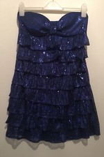 BLUE SEQUIN STRAPLESS DRESS 14 BOOHOO SUMMER HOLIDAY TOWIE CHELSEA IBIZA GYM SUN