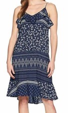 $353 Vince Camuto Women's Blue Ditsy Liberty Floral Ruffled Party Dress Size L