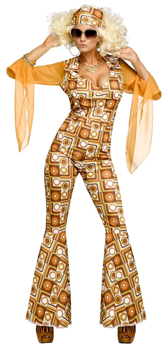 chinese dress ladies 70s Fancy Dress Women Disco Abba Fancy Dress Costume with 70s Accessories  for Women Hippie Costume Outfits 70s 60s Fancy Dress for Women Ladies 70  Style Hippy Fancy Dress Adult Halloween Costume (
