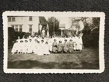 Womens Society Group In White Robes Flags Antique Snapshot Photo