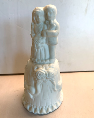 1980's VTG Wedding Bride And Groom Bell Ceramic Bell VIDEO OF SOUND Cake Topper