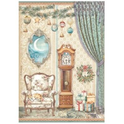 Stamperia Reispapier A4 - Der Nussknacker - Pendeluhr und Stuhl - DFSA4