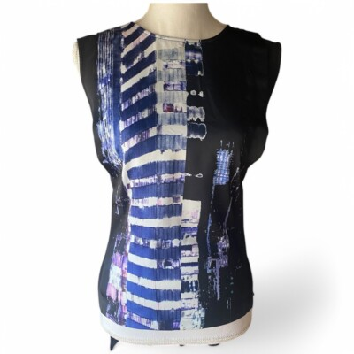 #ad Kenneth Cole NY Y2K Sleeveless Printed Black Tank Top Tie Up Panels Industrial M $22.00