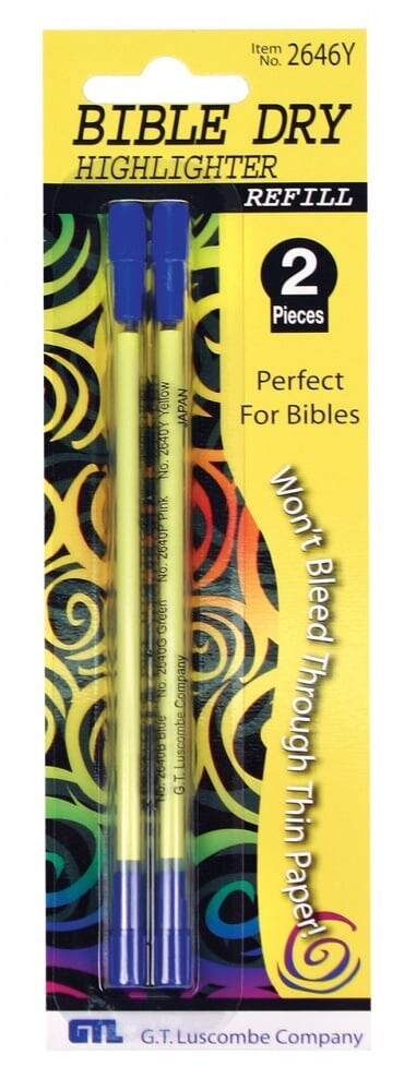 Bible Dry Highlighter 6 Refills GTL Yellow (3 packs of 2) Vibrant Color