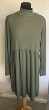 Boohoo size 16 plus rib turtle neck smock dress khaki green