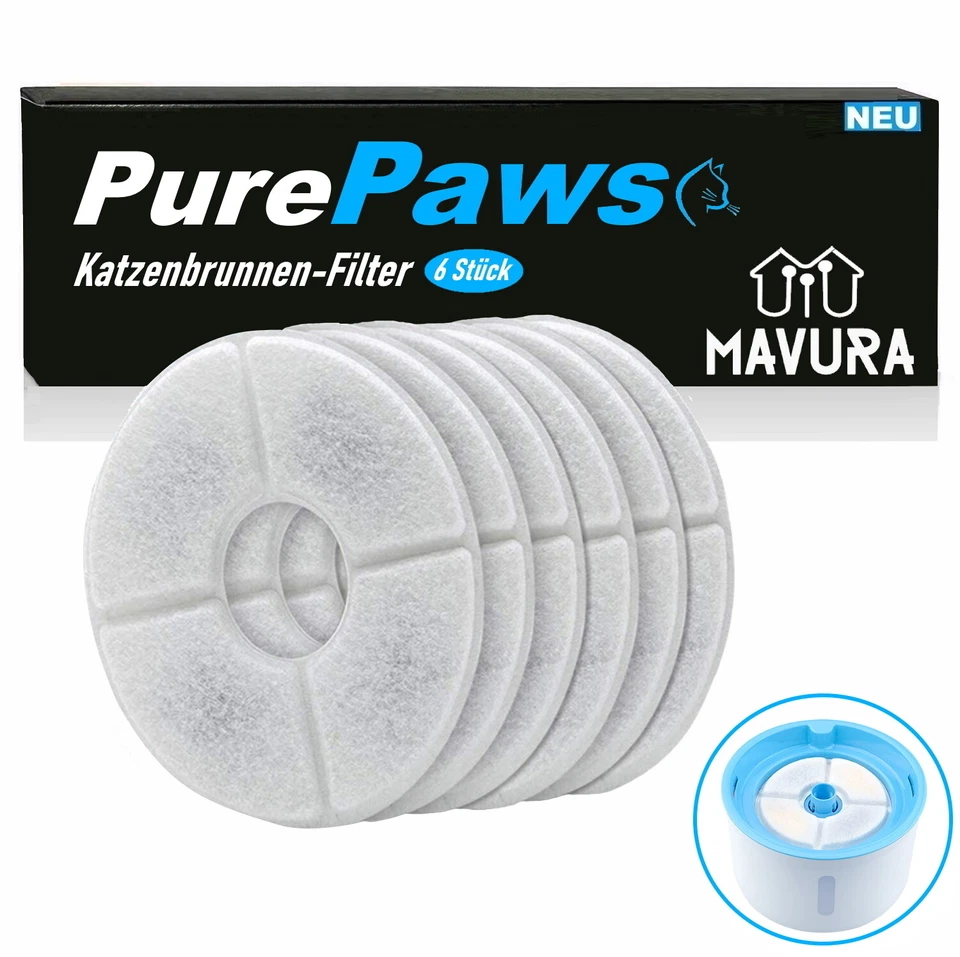 PurePaws Katzenbrunnen Filter Set Trinkbrunnen Wasserspender Ersatzfilter 6Stk