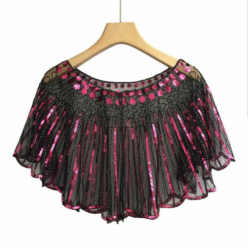 Femme Sequin Perlé Cape Boléro Châle Enveloppant Rétro Banquet Mariage Fête - Foto 3 di 13