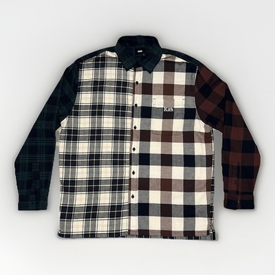 Herren KITH ''Ludlow'' Mix kariert 100 % weicher Twill Baumwolle lockere Passform Freizeithemd L